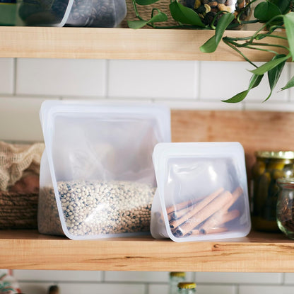 Stasher Premium Silicone Reusable Food Storage Stand-Up Mini Bag, Clear, Microwave, Sous Vide, Dishwasher, Oven and Freezer Safe, BPA Free, Leak-free, Eco-friendly, 28 Oz