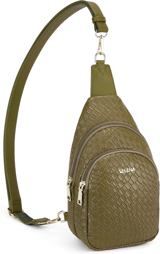 Telena Small Sling Bag for Women Leather Crossbody Fanny Packs Chest Bag for Women