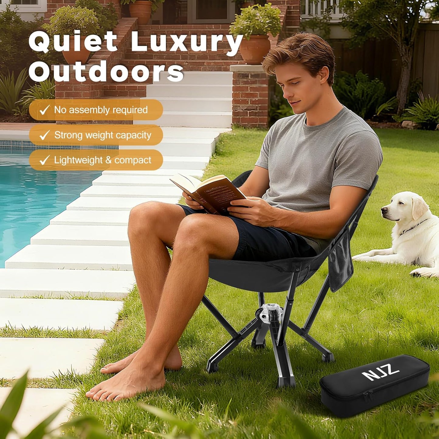 Compact Camping Chair, Portable Comfortable Camping Chair for Adults - 600 LBS Capacity Sturdy Camping Folding Chair with Quick Setup & Carry Bag Compact Camp Chair (Black)