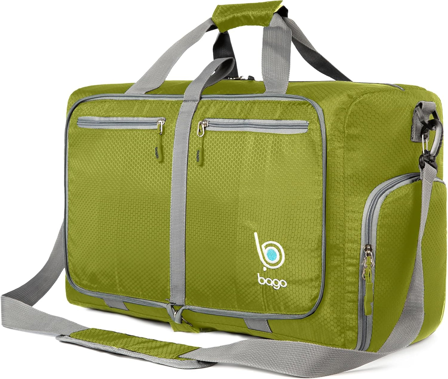 Bago Foldable Duffel Bags for Traveling Women & Men - 40L Sports Packable Duffle Bag for Travel with Shoe Compartment - Water Repellant, Heavy Duty, Lightweight Folding & Collapsible (Green)