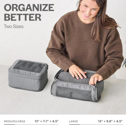 Compression Packing Cubes for Travel - Luggage Organizer Bags - Double Zipper Packing Cubes for Suitcases (2-Pack, Dark Grey)