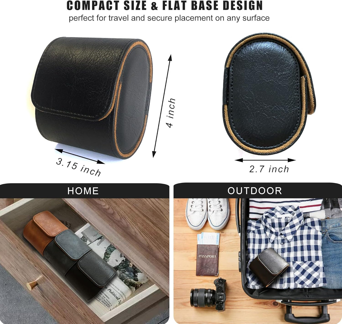 Longjet Watch Roll Travel Case for Men Portable Watches Organizer Box with Removable Velvet Pillow Holder (1 Slot Black)