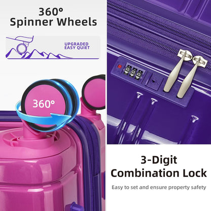 LARVENDER Luggage Sets 5 Piece Hardside Expandable Suitcase with Wheels Lock,PC+ABS Hardside Lightweight Rolling Suitcase for Women and Men,Midnight Berry