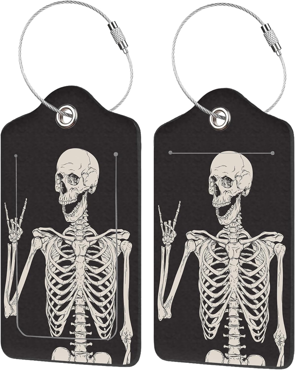 2 Pack Luggage Tag for Suitcase,Human Skeleton PU Leather Suitcase Tags Identifiers with Privacy Name Address Labels and Durable Steel Loop for Women Men Travel
