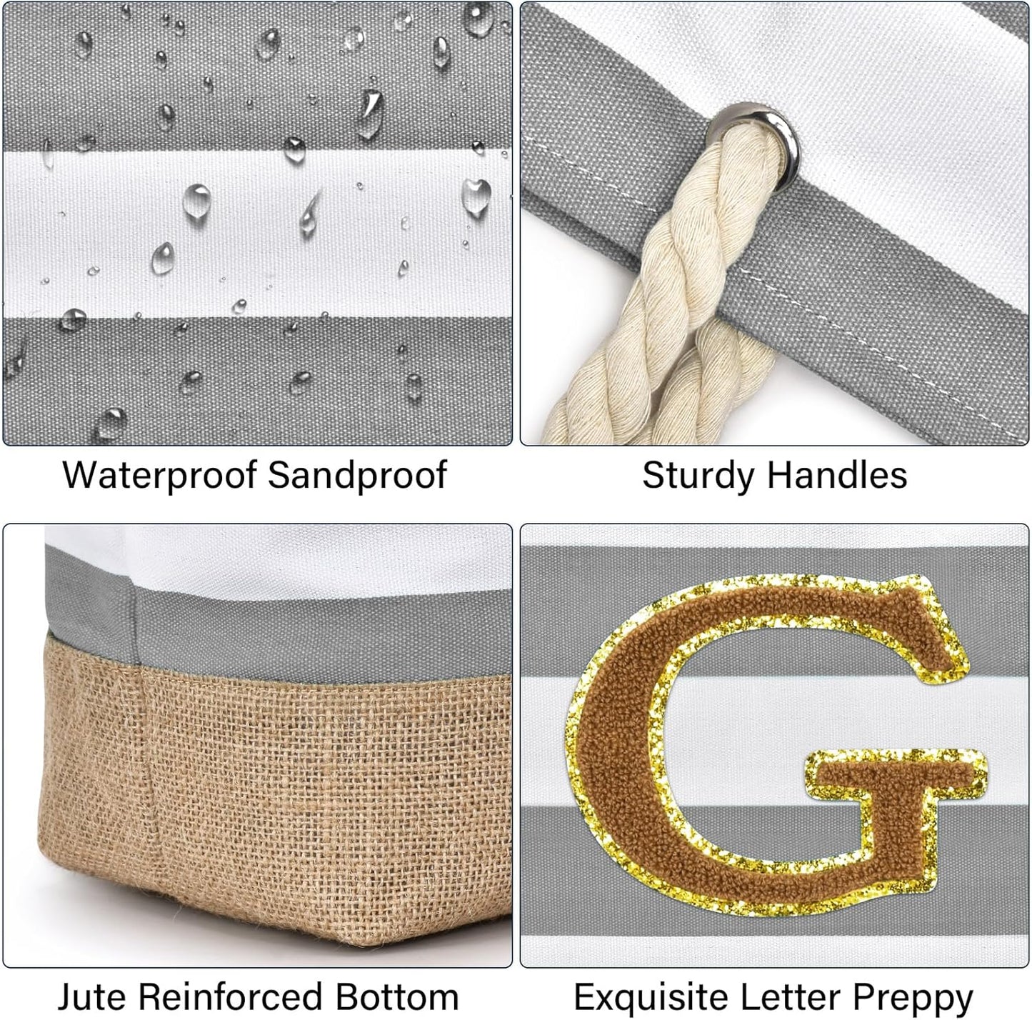 Becokan Beach Bag Initial Beach Tote with Makeup Bag for Travel Work Storage Personalized Birthday Gifts for Women Her