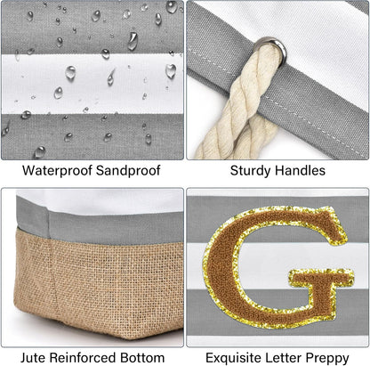 Becokan Beach Bag Initial Beach Tote with Makeup Bag for Travel Work Storage Personalized Birthday Gifts for Women Her