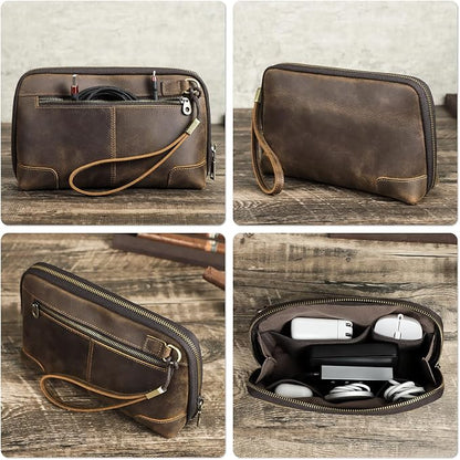Top Grain Leather Text Custom Electronic Organizer Zipper Bag Tech Pouch - Image 4