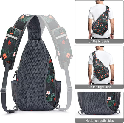 G4Free Sling Bag RFID Blocking Sling Backpack Crossbody Chest Bag Daypack for Hiking Travel(Black Base Floral)