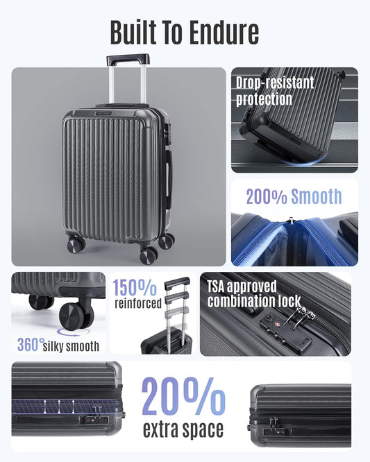LIGHT FLIGHT Carry On Luggage 22x14x9 Airline Approved, Durable Hard Shell Carry On Suitcases with Wheels, Expandable Hardside Lightweight Travel Luggage with TSA Lock 20 Inch Carry on, Glacier Gray
