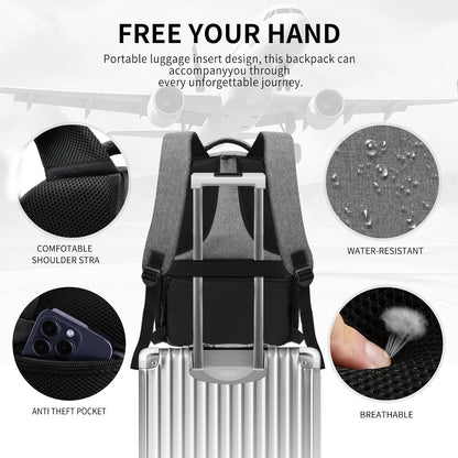 Grey Backpack for Men Women, Backpack for School, School Backpacks for Boys Girls Teens, 15.6 inch Laptop Back Pack with USB Charging Port, Large College Book Bag, Business Work Travel Bookbag