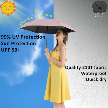 BAODINI Small UV Protection Travel Umbrella Compact for Rain and Sun UPF 50+ 41 inch Portable Umbrella for Women and Men