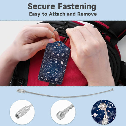 Space Moon Luggage Tags for Suitcases,2 Pack Planets Luggage Tag,Leather Stainless Steel Loop Label Tag for Women Men Girls Travel Bag Suitcase