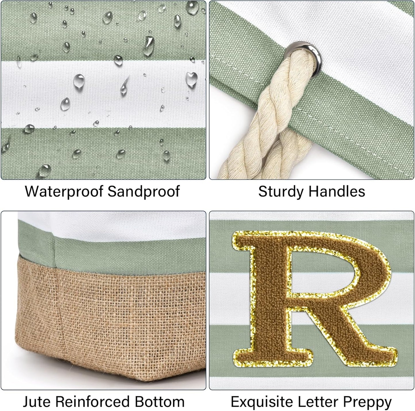 Becokan Beach Bag Initial Beach Tote with Makeup Bag for Travel Work Storage Personalized Birthday Gifts for Women Her