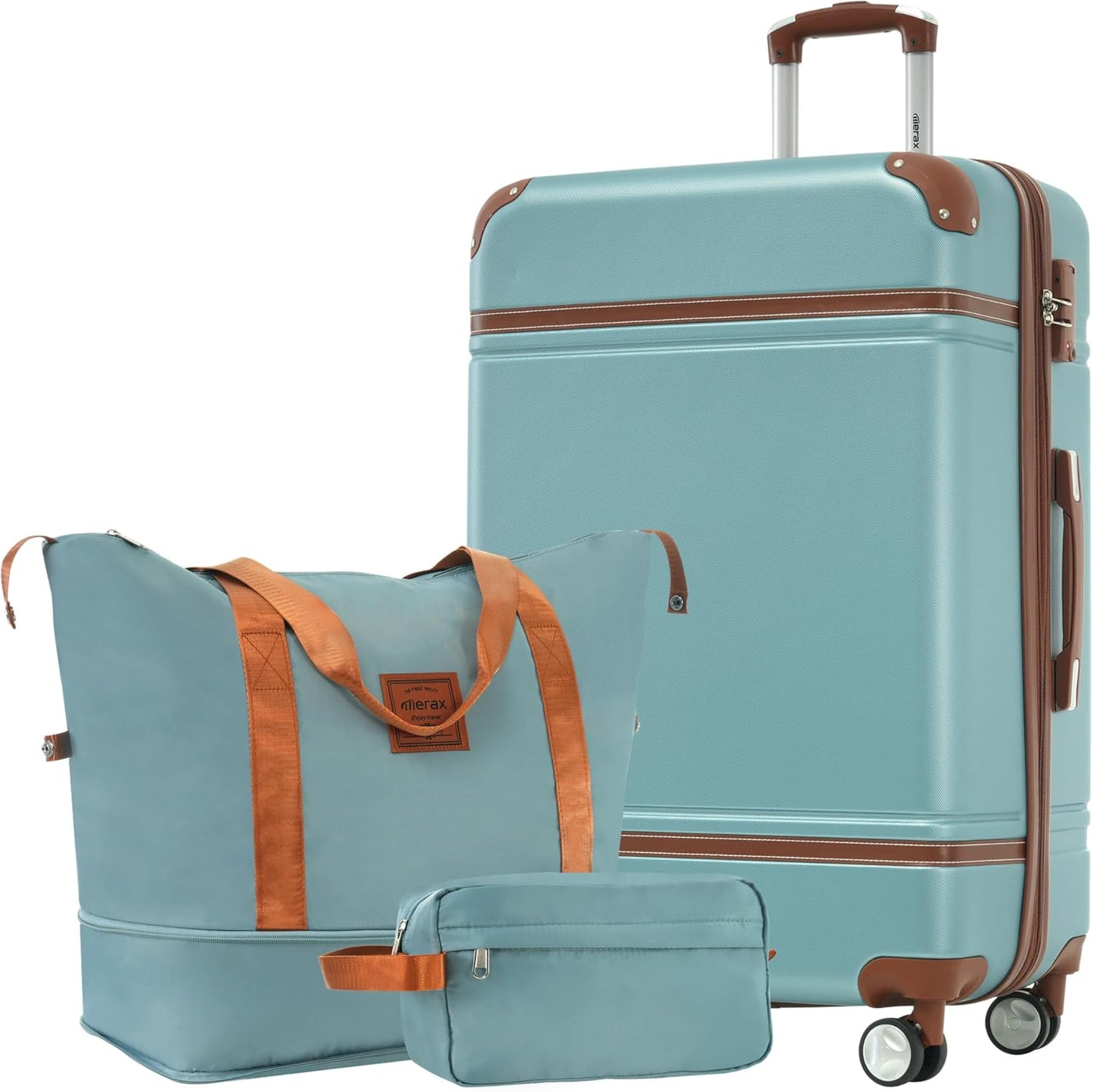 Merax Suitcase Set 28 inches Expandable Luggage with TSA Lock Spinner Wheels Hardshell Lightweight Vintage Luggage with Travel Bag,Green