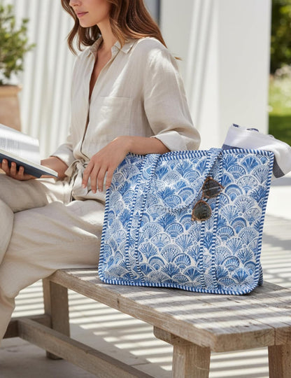 Cotton Quilted Tote Bag for Women – Large Beach & Travel Tote with Zipper, Reusable Grocery Bag