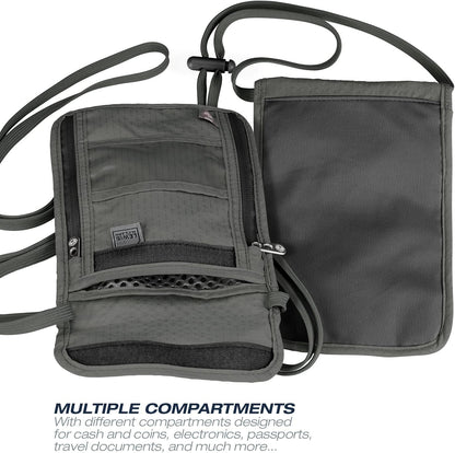 Lewis N. Clark Stash Neck Travel Wallet, RFID Blocking Passport Holder, Protect Personal Information, Charcoal
