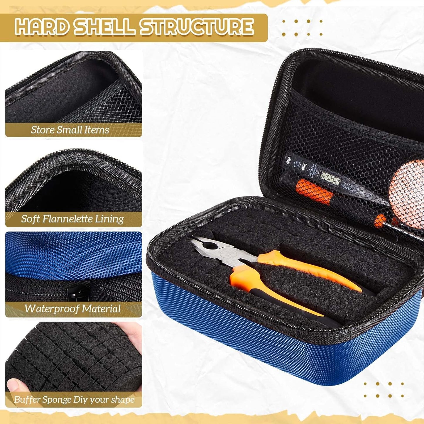 EVA Hard Case with Customizable Foam Protective EVA Carrying Case Shockproof Outdoor for Camera, Digital Products, Electronic Instruments with Knife(Blue,11 x 7.8 x 4.3 Inch)