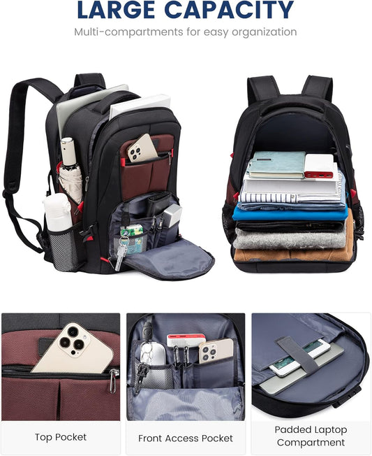 LOVEVOOK Travel Backpack for Men 17inch Large Work Backpack for Men Large Capacity Lockable Mochilas para Hombres Waterproof Computer Backpack for Work Business Travel College (17 inch,Black&Brown