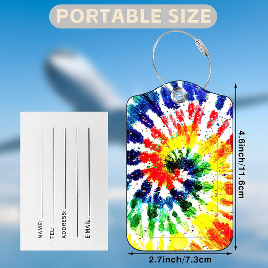 2 Pack Luggage Tags for Suitcases Colorful Rainbow Tie Dye Leather Luggage Tags Privacy Cover ID Label with Stainless Steel Loop and Address Card for Women Men Travel Bag Backpack
