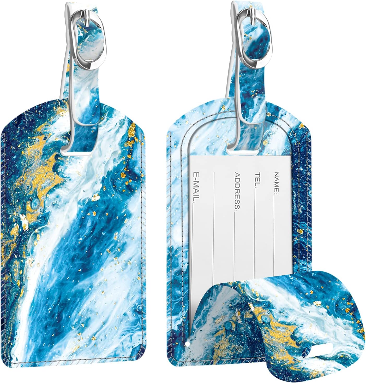 FINTIE 2 Pack Luggage Tags, Leather Name ID Labels with Privacy Cover for Travel Bag Suitcase, Theme - Sandy Wave