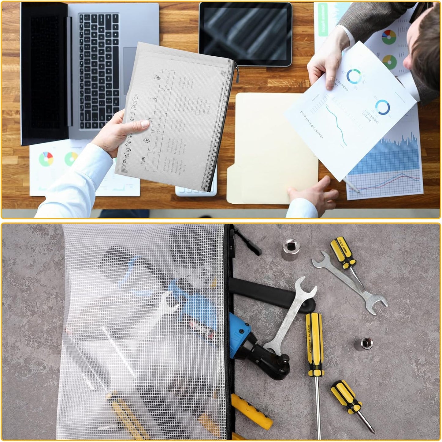 24pcs Large Mesh Zipper Pouch File Bags YOPCDJ Reusable Zippered Pouches for Organizing Classroom, Board Game Storage, Puzzle Bags Black