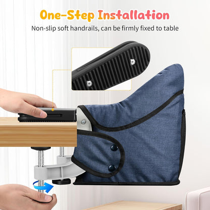Hook On High Chair with Removable Dining Tray,Folding Portable Clip on Table High Chair,Baby Chair with Storage Bag for Indoor/Outdoor (Navy Blue)