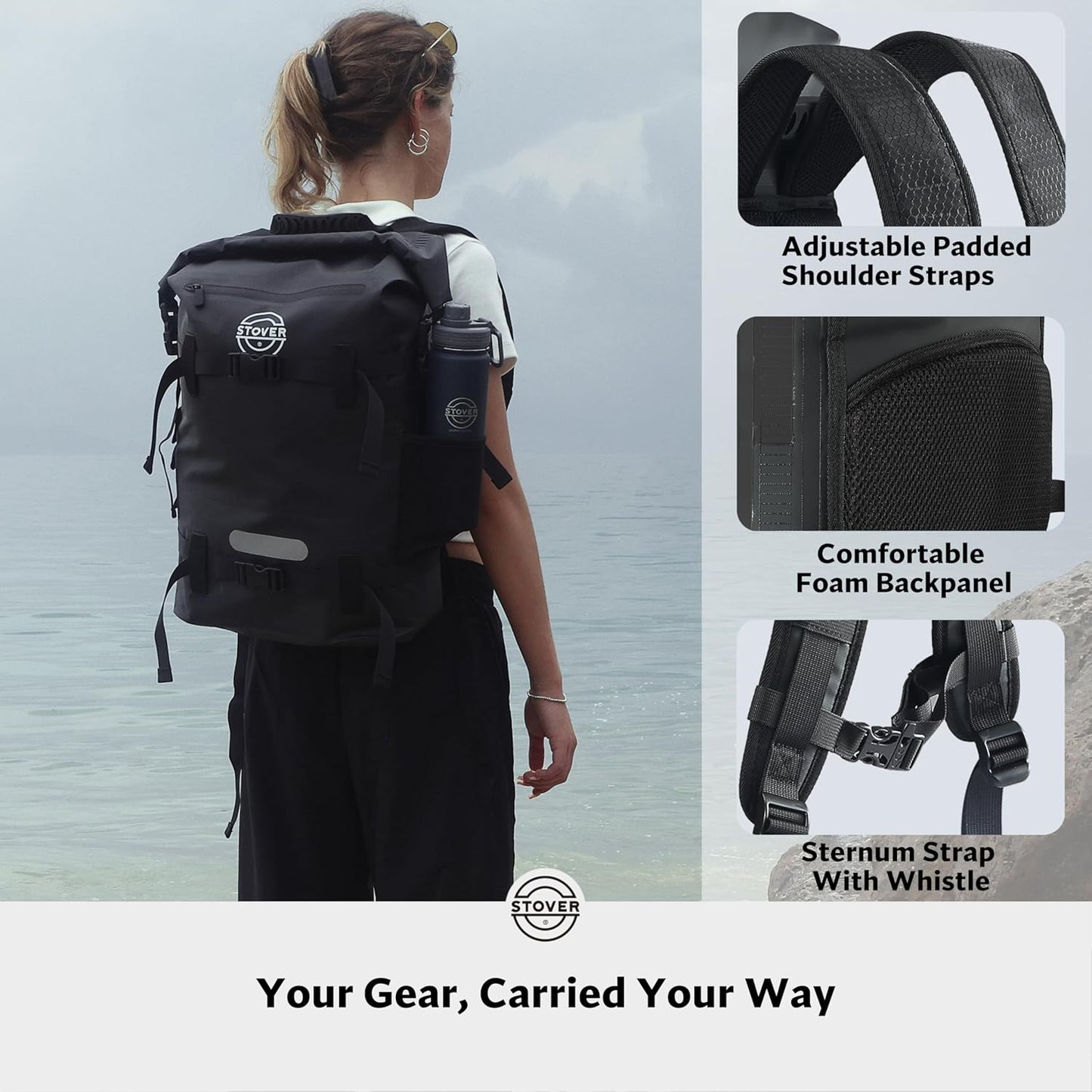 STOVER 5/10/25/30/40/55L Waterproof Backpack- Floating Dry Bag for Kayaking, Travel, Beach, Hiking, & Camping, Men/Women