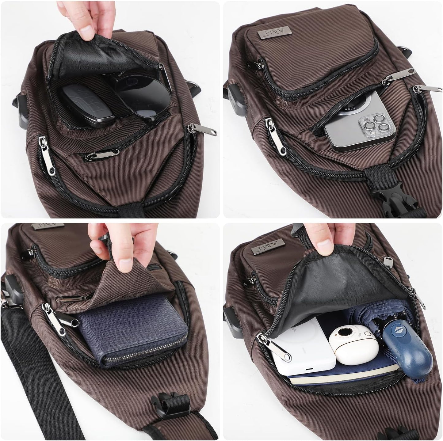 AMJ Crossbody Sling Bag Men Women, Casual Shoulder Backpack, Chest Daypack Satchel for Hiking Travel