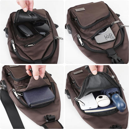 AMJ Crossbody Sling Bag Men Women, Casual Shoulder Backpack, Chest Daypack Satchel for Hiking Travel