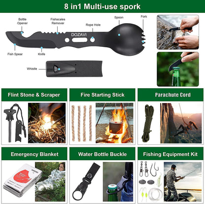 Gift for Father's Day Men Dad Husband,142 Pcs Survival Kit and First Aid Kit, Professional Emergency Kits Survival Gear and Equipment with Molle Pouch, for Men Women Camping Outdoor Adventures