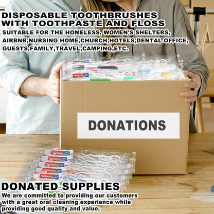 Disposable Toothbrushes with Toothpaste and Floss,30pcs Single Use Individually Wrapped Disposable Travel Toothbrushes and Dental Floss Kit Bulk for Homeless,Airbnb,Dentist,Hotel(5 Colors)