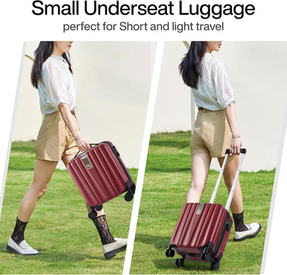 Hanke 14 Inch Underseat Carry On Luggage with Wheels Hard Shell Suitcases Lightweight Small Luggage for Weekender Mini Suitcase Carry On Bag Travel Luggage for Travel Rolling Suitcase.(Burgundy)