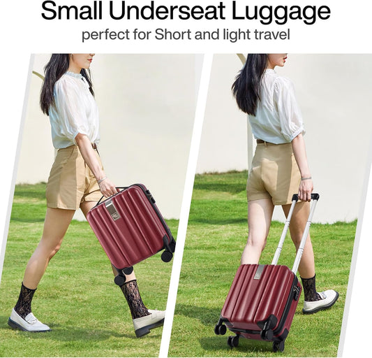 Hanke 14 Inch Underseat Carry On Luggage with Wheels Hard Shell Suitcases Lightweight Small Luggage for Weekender Mini Suitcase Carry On Bag Travel Luggage for Travel Rolling Suitcase.(Burgundy)