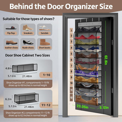 12 Pocket Over the Door Shoe Organizer,Reusable Breathable Large Mesh Bag Men's & Women's Sneaker Organizer,Shoe Organizer for Kids,Hanging Shoe Storage Hanging Bag (Gray)