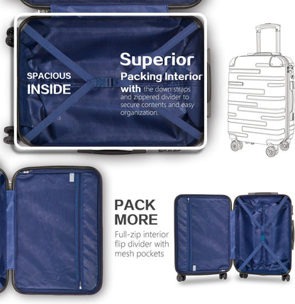 Coolife Luggage Expandable(only 28") Suitcase 3 Piece Set with TSA Lock Spinner 20in24in28in (lake blue)