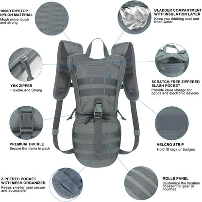 Unigear Tactical Hydration Packs Backpack 1050D with 3L Water Bladder, Thermal Insulation Pack Keeps Liquid Cool up to 4 Hours for Hiking, Cycling, Hunting and Climbing
