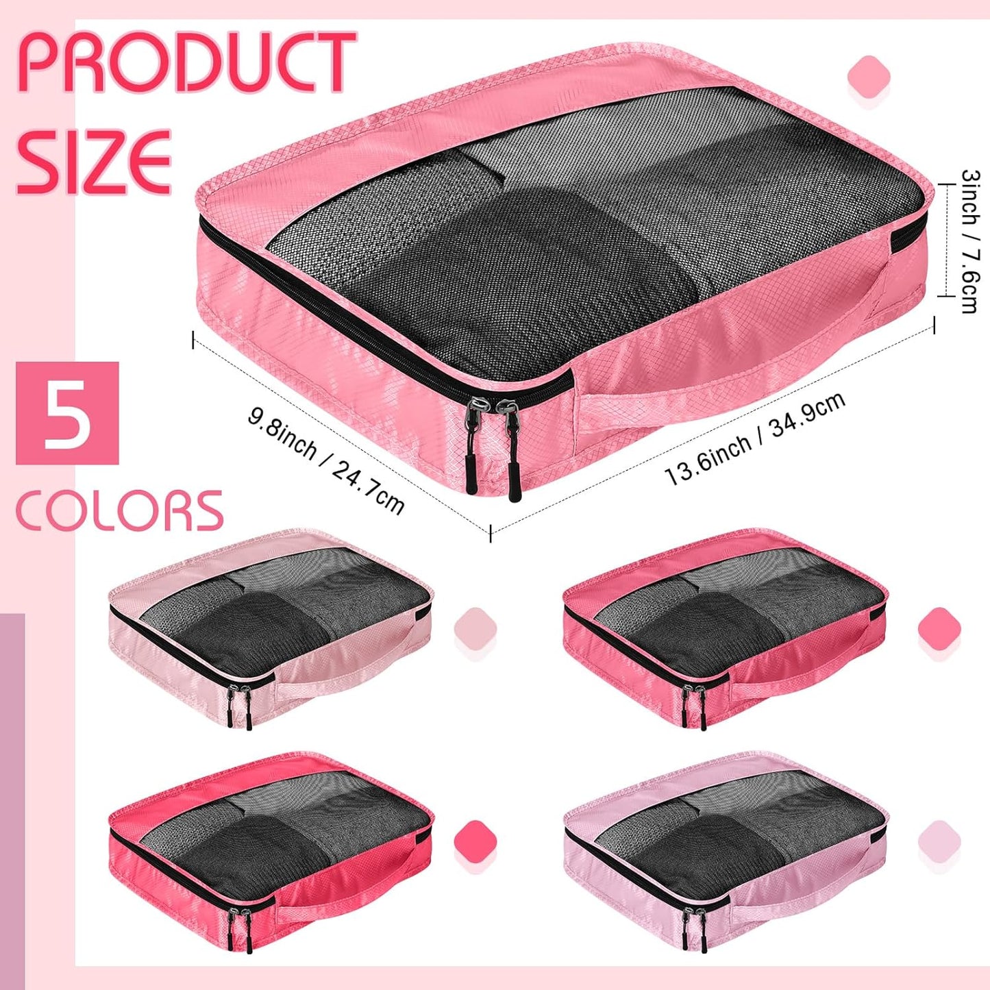5 Pcs Packing Cubes for Suitcase Large Travel Cubes Carry on Luggage Organizer Bags for Clothes Accessories(S,Pink)