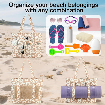 LEDAOU Beach Bags for Women, Beach Bags Waterproof Sandproof, Packable Beach Tote Bag with Zipper Travel Sports