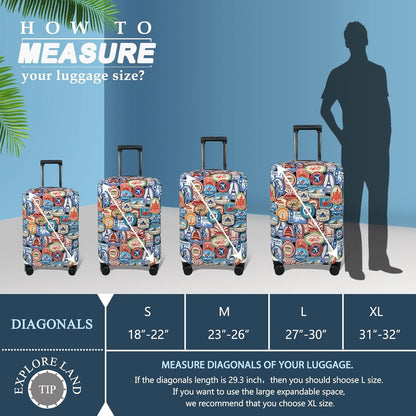 Explore Land Travel Luggage Cover Suitcase Protector Fits 18-22 Inch Case (Landmark Sticker, S)