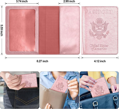 Passport and Vaccine Card Holder Combo, Passport Cover with Vaccine Card Slot, Wallet, Passport Case Holder for Women and Men（AE-Rose gold