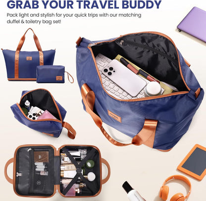 Hoteel 4 Piece Luggage Set (4-YEAR WARRANTY) Carry on ABS+PC Hard Shell Suitcase with Spinner Wheels & TSA Lock (Dark Blue)