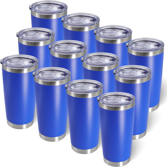 20oz Tumbler Bulk Stainless Steel Tumblers with Lid Vacuum Insulated Double Wall Travel Coffee Mug Powder Coated Tumbler Cup for Hot and Cold Drinks(Dark Blue, 12 pack)