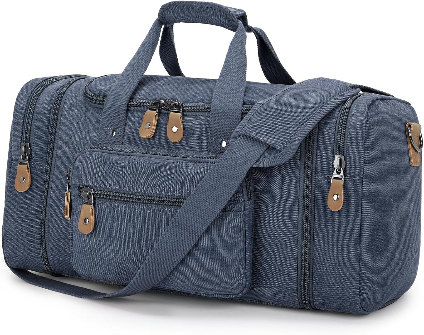 Gonex Canvas Duffle Bag for Travel 60L Expandable Duffel Weekend Overnight Bag men (Denim Blue)