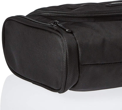 Amazon Basics Travel Toiletry Bag for Men and Women, Hanging Toiletry Bag, Dopp Kit with 2 Side Pockets, Multiple Interior Pockets, Durable 1680D Polyester, Handles Bathroom Spills/Splashes, Black