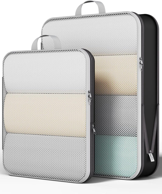 Veken 2/6/9/11 Set Compression Packing Cubes for Travel Essentials,Compressible Expandable Large Luggage Suitcase Organizer Bags for Clothing,Durable Space Saver Storage Bags(Black)