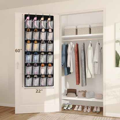FENTEC 2 Pack Large Over The Door Shoe Organizer, 24 Pockets Mesh Hanging Shoe Organizers, Over Door Organizer, Black