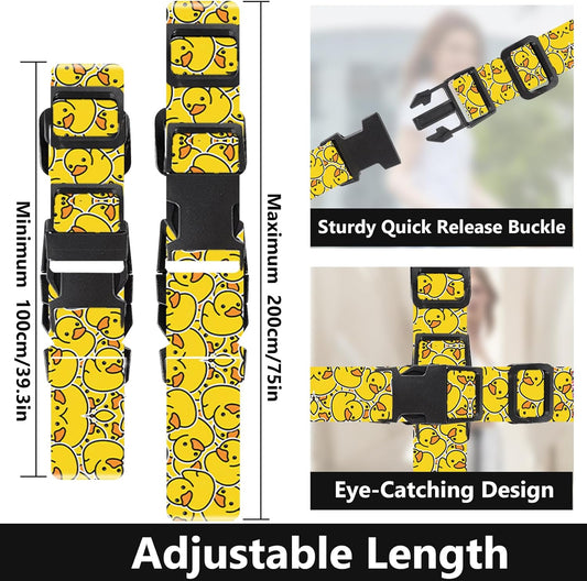 2 Pack Luggage Straps for Suitcases Adjustable Luggage Belt TSA Approved, Bright Colors Travel Packing Straps with Quick Release Buckle Unique Nylon for Sleeping Bag Car Seat, Duck