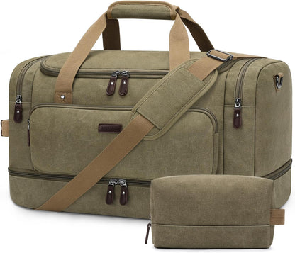 ZOMFELT Duffle Bag for travel, 40L Canvas Travel Duffel Bags for Men Women, Water Resistant Overnight Weekender Bag with Toiletry Bag & Shoe Compartment, Carry on Luggage Bag for Travel, Gym, Green