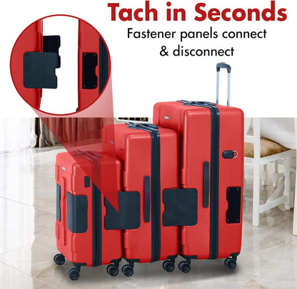 TACH V3.1 Hard Shell 3 Piece Luggage Set - 20, 24 & 28 inch Luggage | Carry On, Medium & Large Checked Suitcases | Patented Built-In Connecting System | Rolling Suitcase Links 9 Bags (Red)