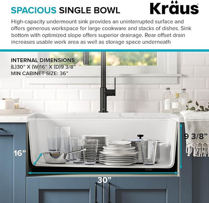 Kraus KGUW1-33WH-100-100, Bellucci Workstation 32 in. Undermount Granite - Image 5